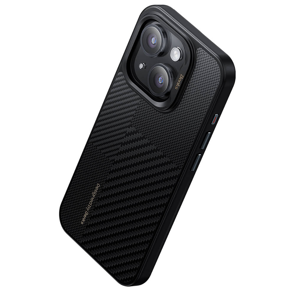 Benks Montage Hybrid ArmorPro iPhone 15 Pro M-safe Şarj Özellikli Karbon Fiber Kevlar Kılıf Benks Montage Hybrid ArmorPro iPhone 15 Pro M-safe Şarj Özellikli Karbon Fiber Kevlar Kılıf